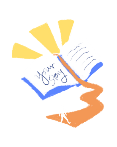 graphic of book with yellow rays
