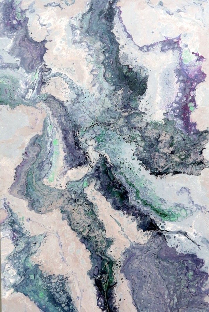 Abstract marbled pattern in soft gray, white, lavender, and teal tones