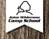 Logo: Gator Wilderness Camp School, tree and cross symbol.