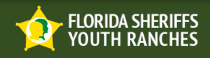 Logo of Florida Sheriffs Youth Ranches: yellow star with two profile silhouettes and text on a green background.