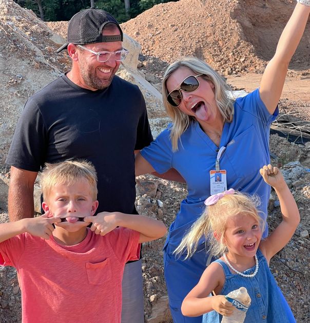 A picture of the owners' funny family - they just broke ground for their car wash and are celebrating!