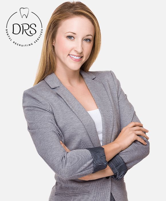 a woman with her arms crossed and a logo for drs dental recruiting services