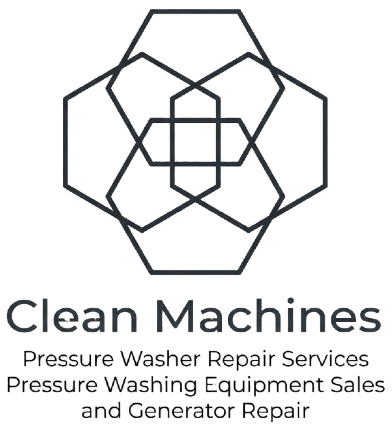 Clean Machines logo with geometric icon and text for pressure washer repair and washing equipment sales