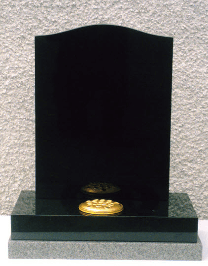 An all polished black ogee with karin grey slip base. This memorial is down sized accordingly from the standard size to suit a lair that is for interring a loved ones ashes. Also available in a half ogee shaped head.