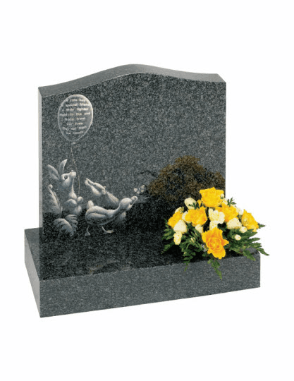 Whilst our children sleep they are remembered with a lullaby influenced design. Shown here in polished South African dark grey granite.