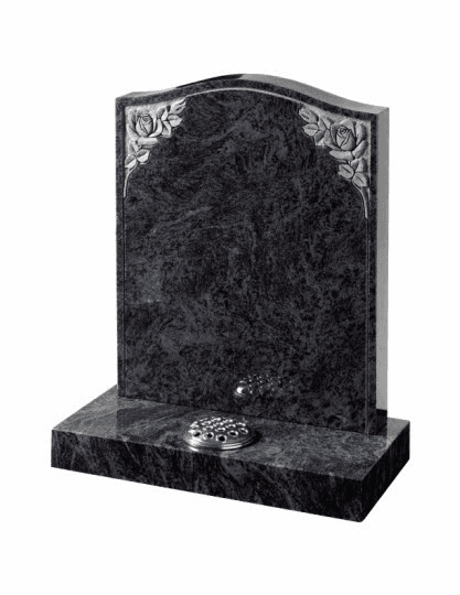 Polished Lavender Blue granite memorial, with deep rose carving.