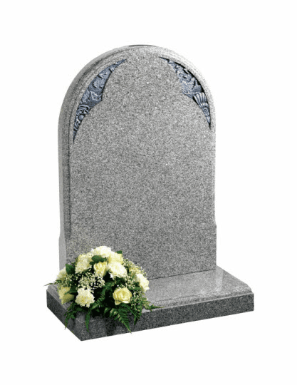 This stylish memorial comes with a moulded edge to front and back giving a refined slender appearance to a classic 'Norman round' shape. The memorial shown is in a tasteful Cathay Light Grey granite with all polished finish. 