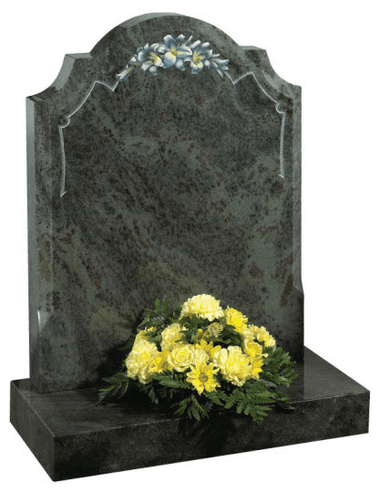 Traditional shaped Imperial Green memorial accentuated by stylish chamfers. 