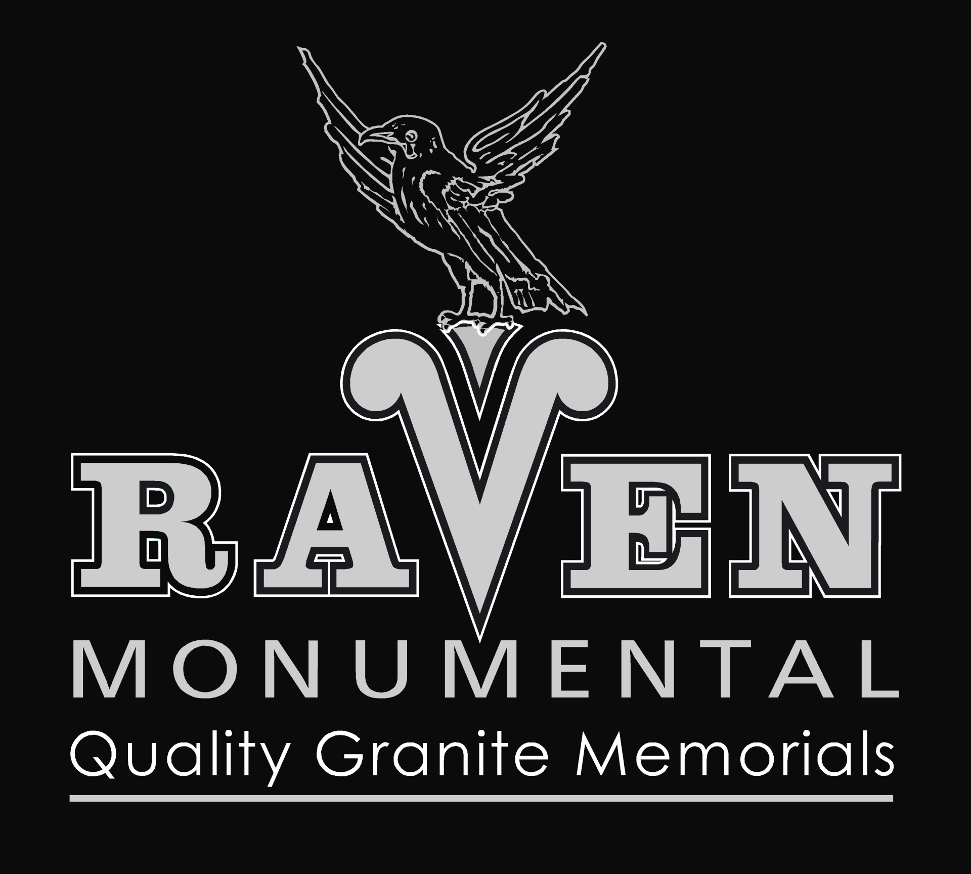 The logo for raven memorial quality granite memorials