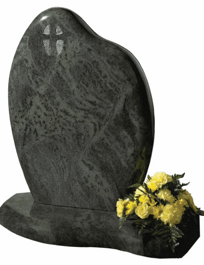 The polished, rounded form resembles stones from the seashore. Shown here in Imperial Green granite.