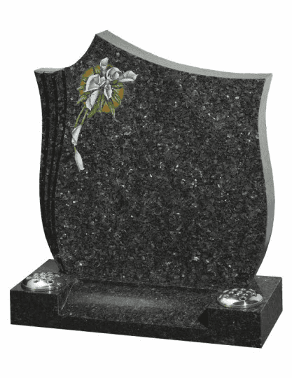 Elaborately shaped and polished Blue Pearl granite with distinctive 'step' detail.