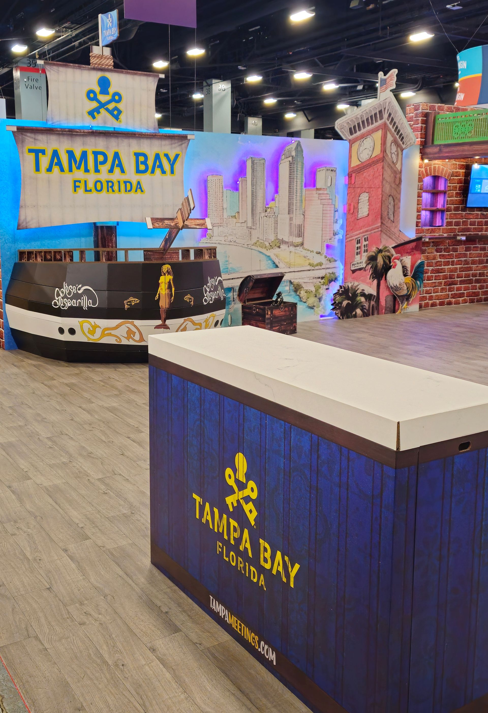 GOKARTON's Visit Tampa Bay Cardboard Booth. Ybor City. Tampa Riverwalk. Layered Backdrop. Gasparilla Festival.