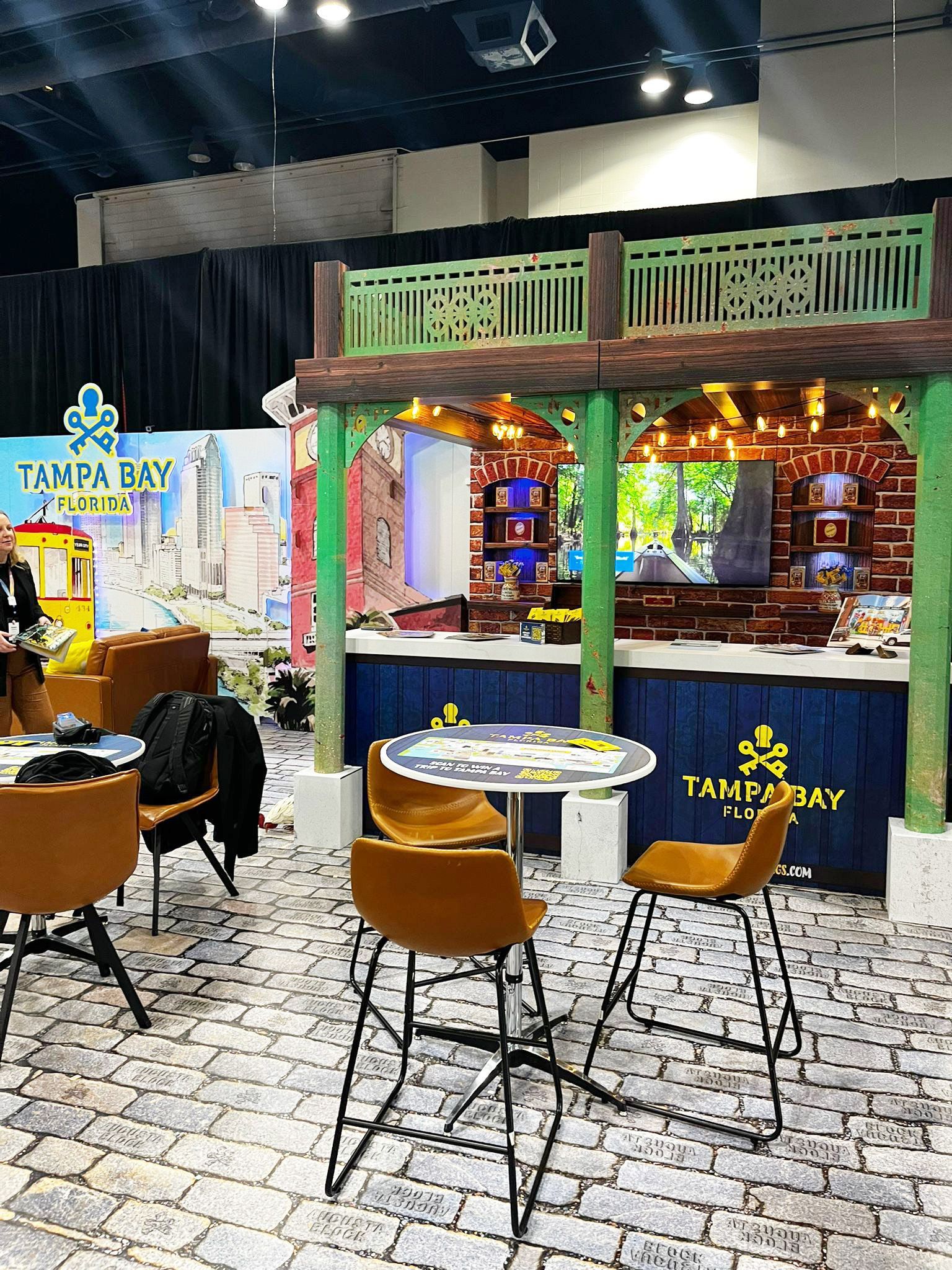 GOKARTON's Visit Tampa Bay Cardboard Booth. Ybor City. Tampa Riverwalk. Layered Backdrop. Gasparilla Festival.