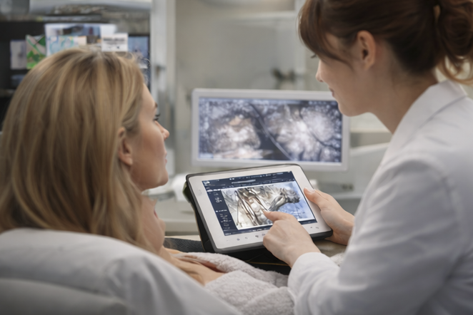Scalp analysis consultation on tablet