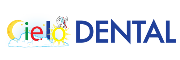Cielo Dental logo with blue text and a stylized sun over white and yellow clouds