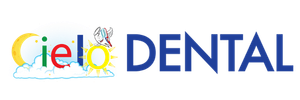 Cielo Dental logo with blue text and a stylized sun over white and yellow clouds