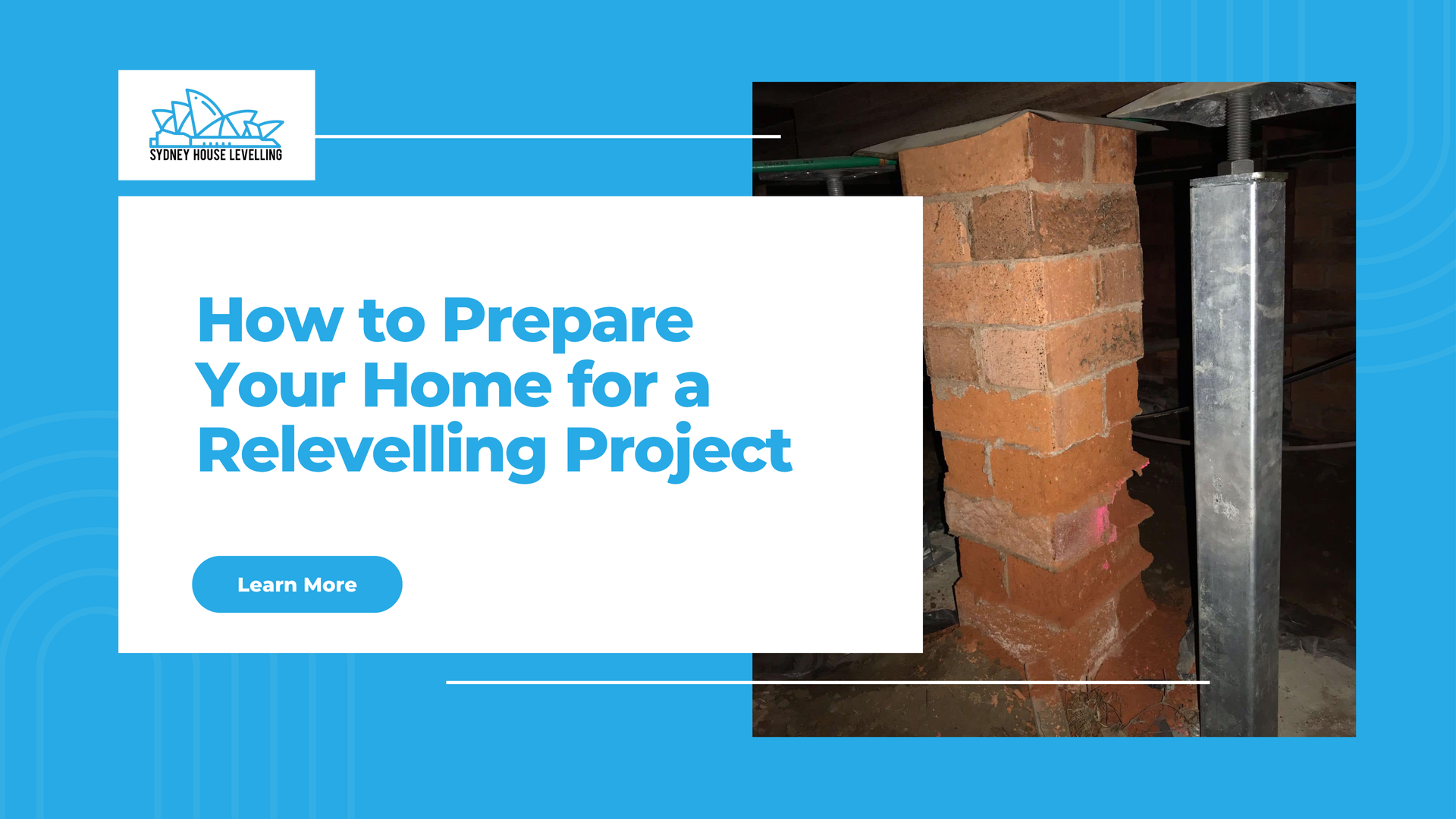 Blue flyer about preparing a home for a rewiring project, with close-up wall wiring photo and a Learn More button