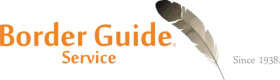 Logo for Border Guide Service, featuring orange text, a feather graphic, and the founding year 1938.