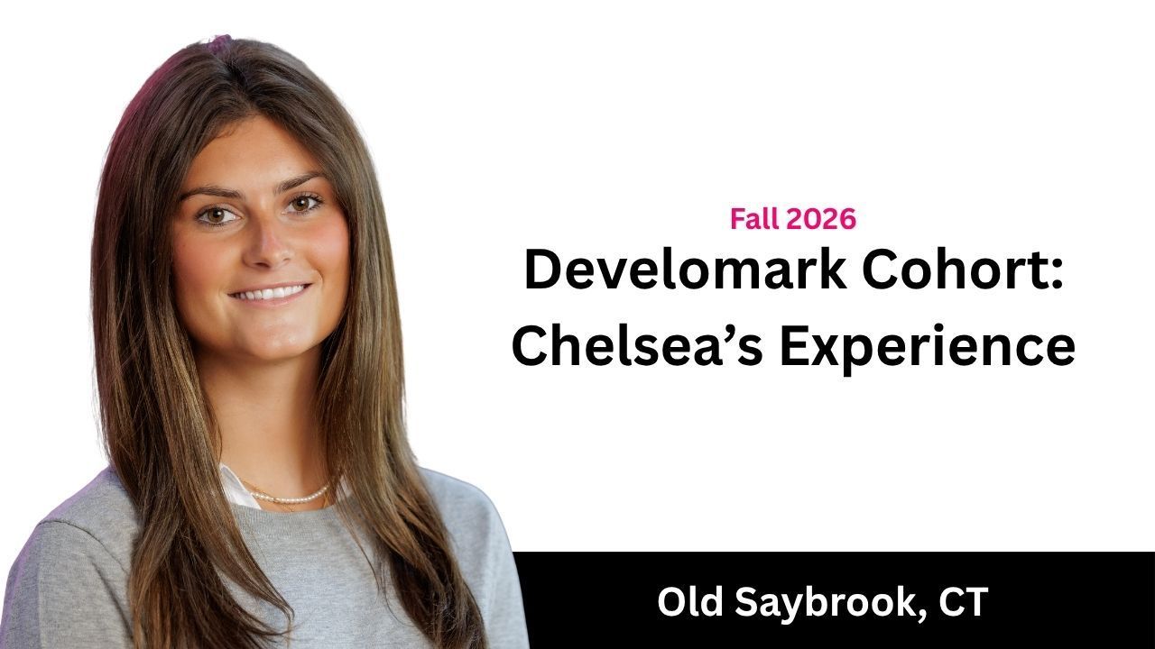 Fall 2026 Develmark cohort: Chelsea’s Experience, with portrait and Old Saybrook, CT text