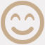 Smiling face emoji with closed eyes and rosy cheeks on a light beige background