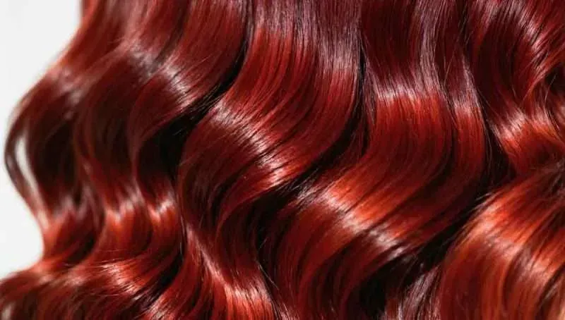 Shiny wavy red hair close-up with glossy highlights