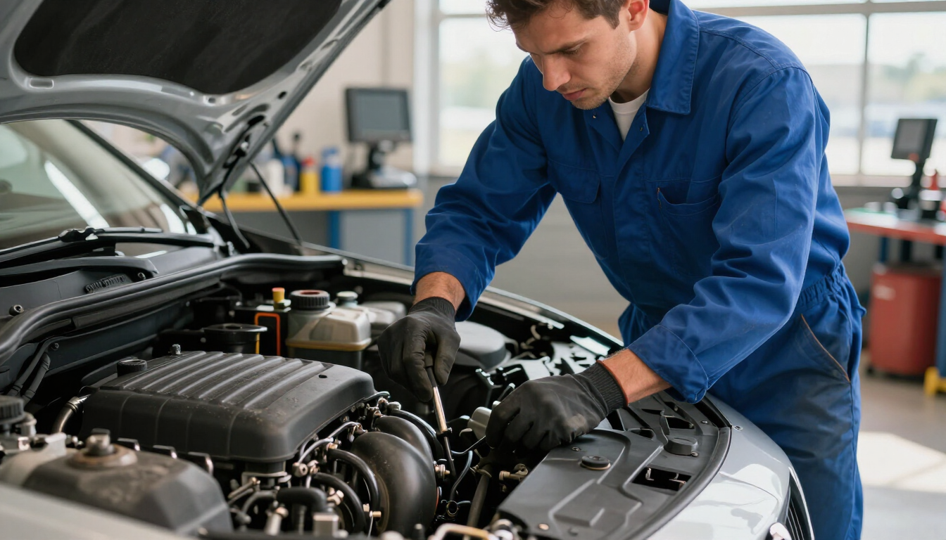 Mechanic checking transmission fluid levels