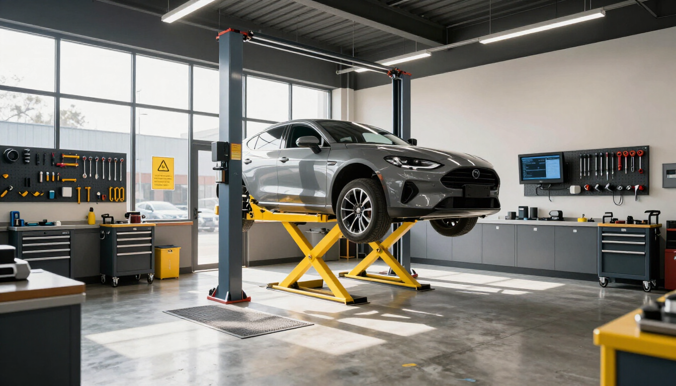 Modern auto repair shop interior