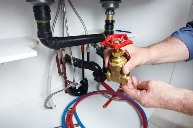A Plumber is Fixing a Valve Under a Sink — Edwards Plumbing Pty Ltd in Pottsville, NSW