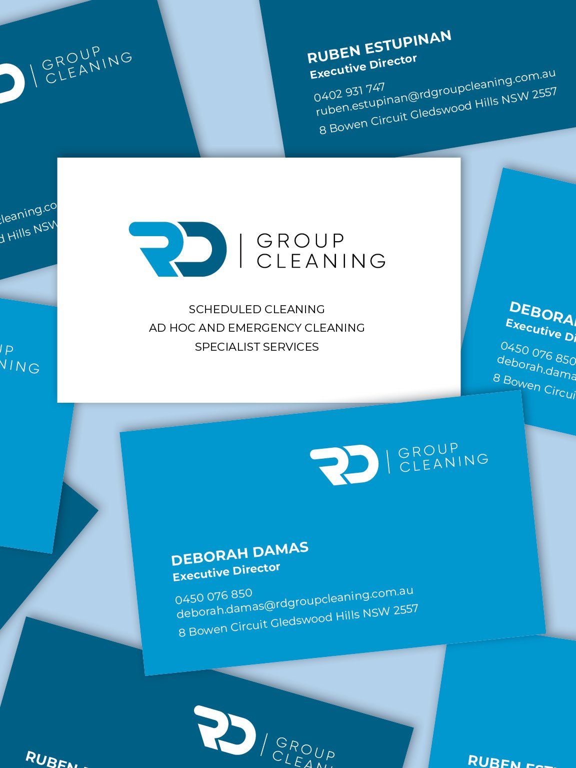 Sydney graphic design business, corporate design, business card design, business card printing, RD Group cleaning