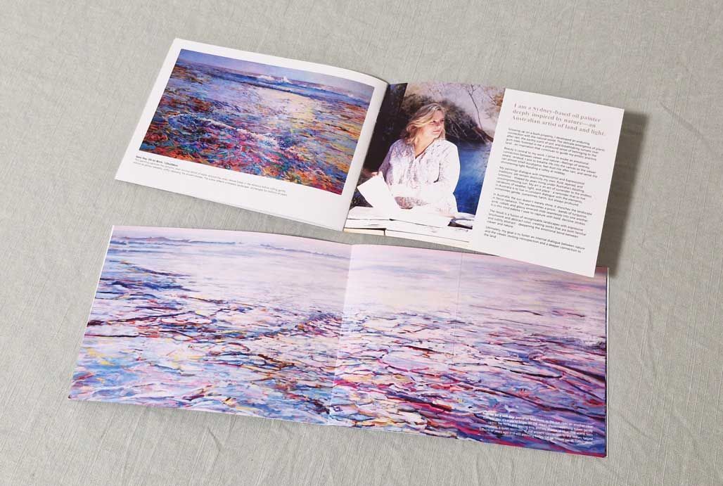 a5 booklet, landscape book print design, Sydney artist, artist booklet, artwork catalogue, graphic design Sydney, artwork