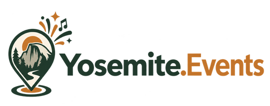 location icon with half dome image and yosemite word in green and events word in orange