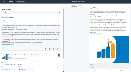 Wdrożenie HubSpot z Verseo - social media
