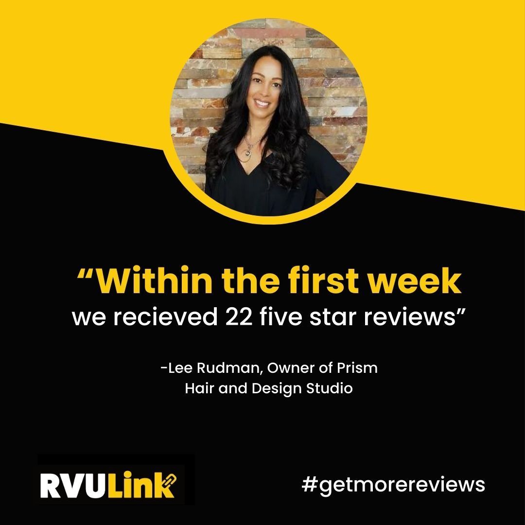 Quote graphic with smiling woman portrait and text: “Within the first week we received 22 five star reviews”