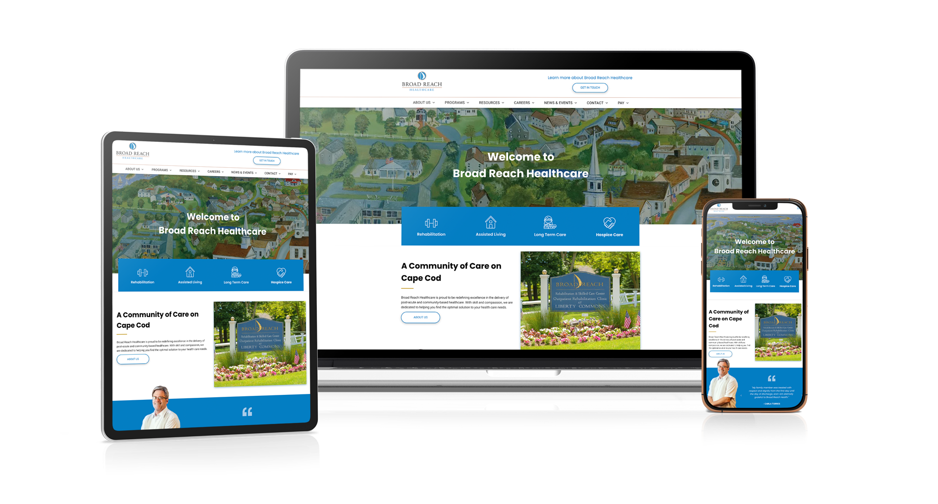Responsive website shown on laptop, tablet, and smartphone screens