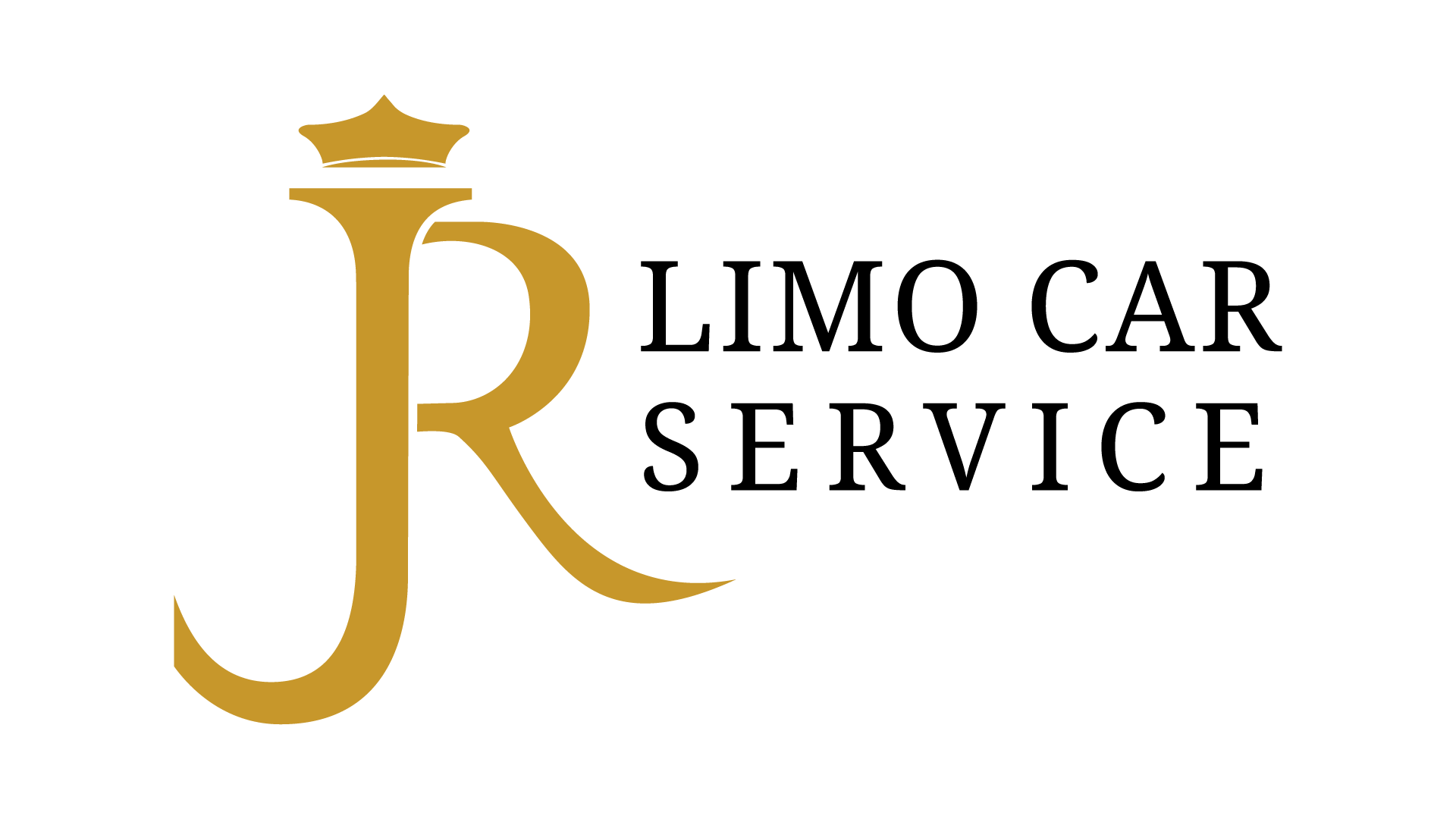 Gold JR logo with crown and black text reading “LIMO CAR SERVICE” on a white background