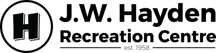 J.W. Hayden Recreation Centre logo with black “H” in a circle and bold black text on white background