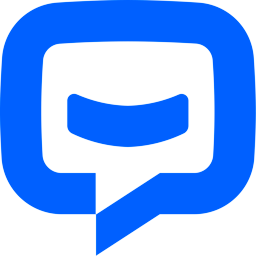 Blue chat bubble logo with a white speech bubble and smile icon inside