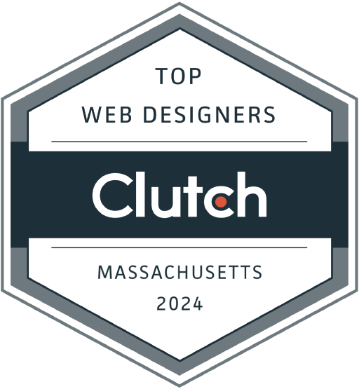 Clutch badge for Top Web Designers in Massachusetts 2024, gray hexagon with navy center