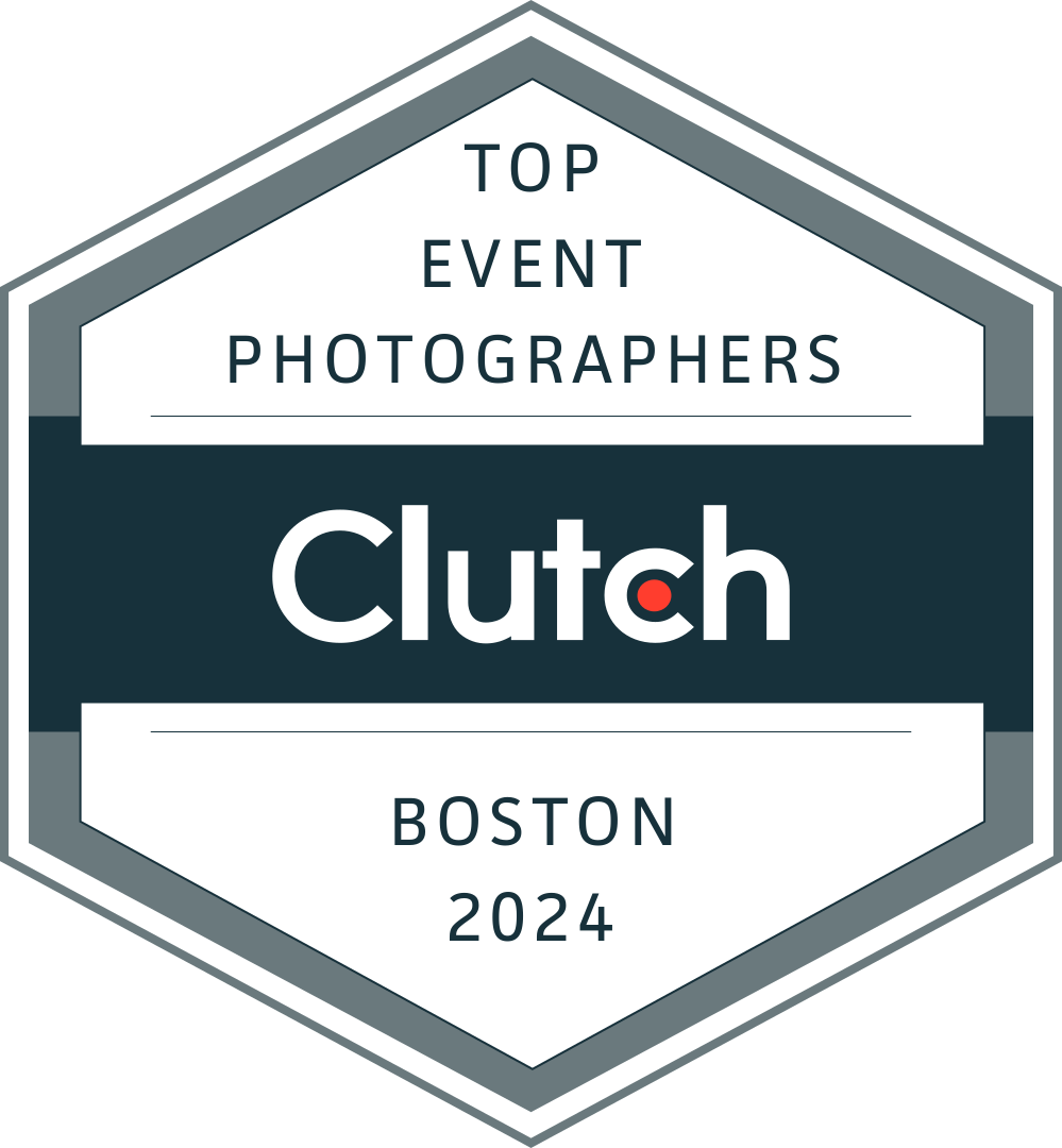 Clutch Top Event Photographers Boston 2024 badge in gray, teal, and white.