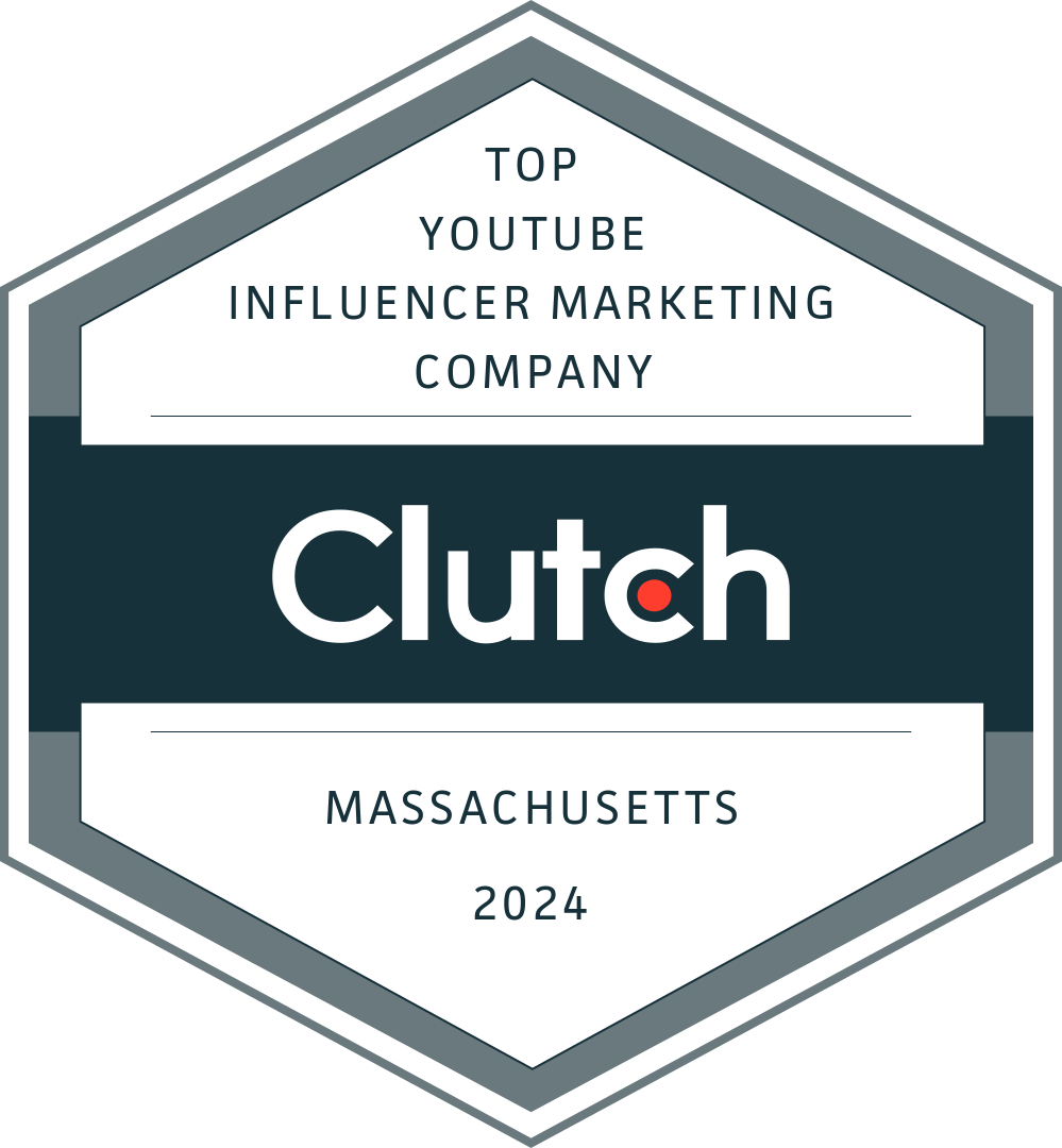 Clutch badge for top YouTube influencer marketing company in Massachusetts, 2024