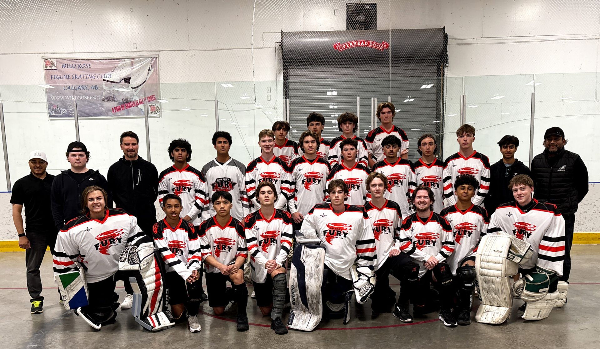 U18 Fury Ball Hockey Team group photo wearing white jerseys