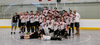 U19 Fury ball hockey team group photo wearing white jerseys after winning a medal at the Western Challenge Cup