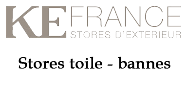 Logo KEFrance Stores d’extérieur: stores toile et bannières, en beige et noir.