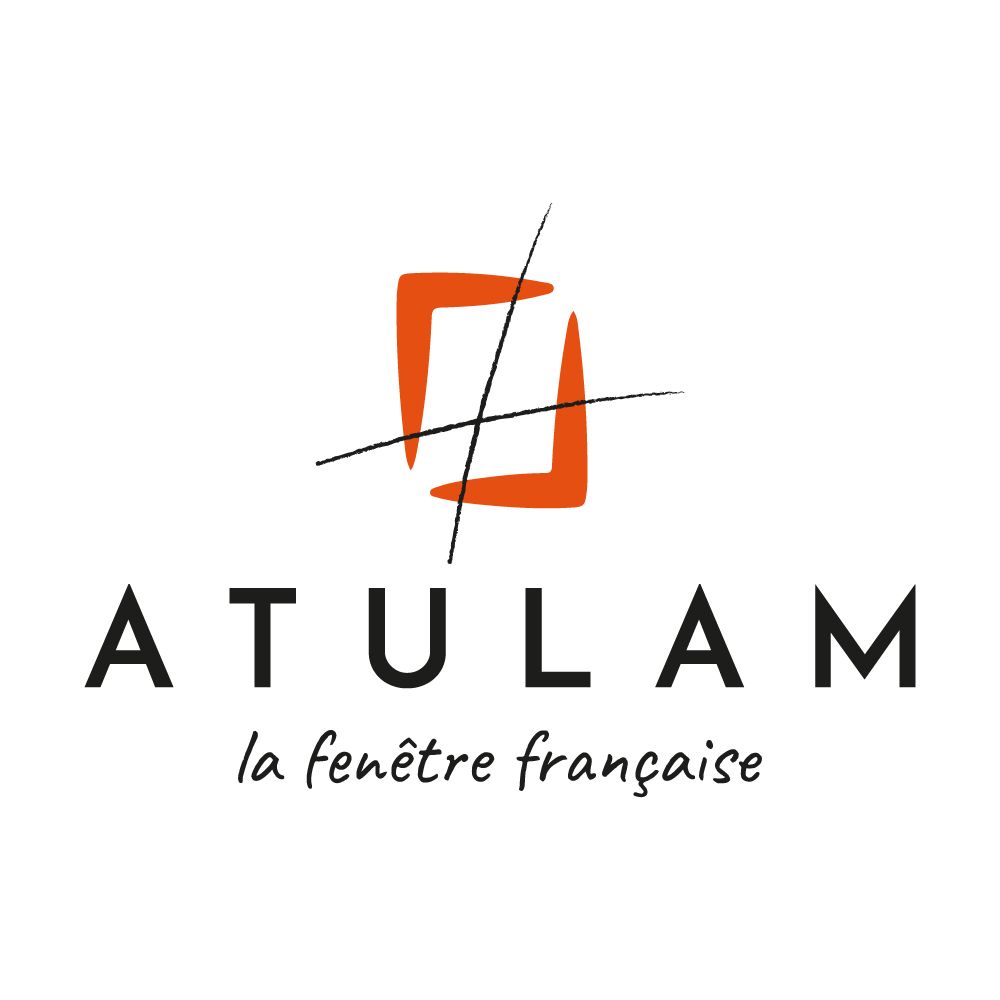 ATULAM logo with orange geometric mark and the French tagline “la fenêtre française”