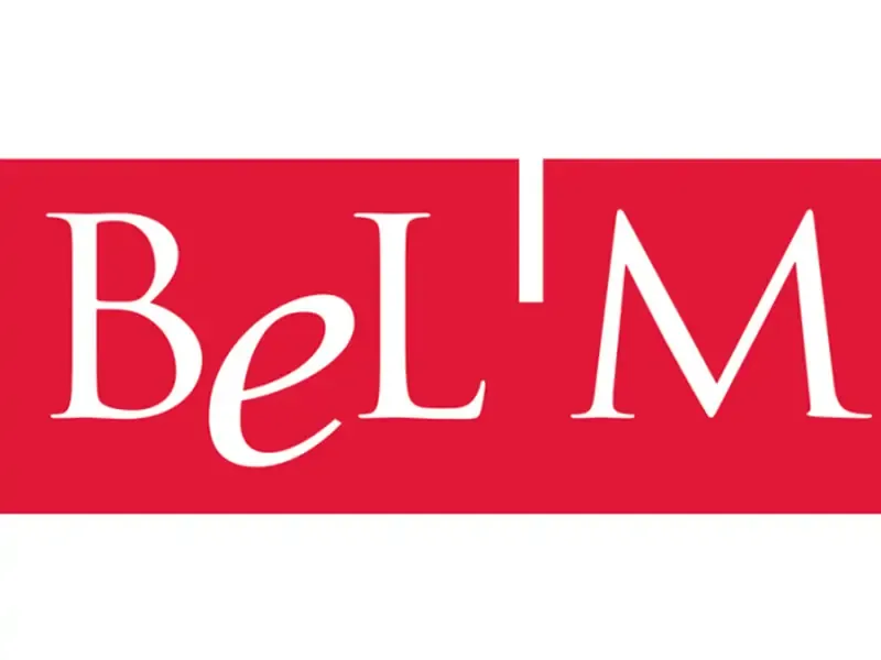 Logo bannière rouge avec texte blanc indiquant « BeL'M »