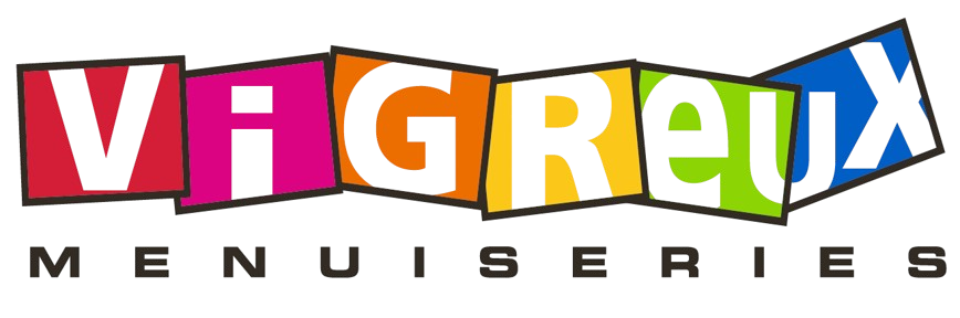 Logo coloré VAGREUX MENUISERIES avec lettres bâton multicolores sur fond blanc