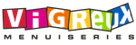 Logo « VAGREUX » multicolore et éclatant avec « MENUISERIES » en noir en dessous