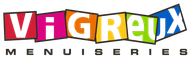 Logo « VAGREUX » multicolore et éclatant avec « MENUISERIES » en noir en dessous