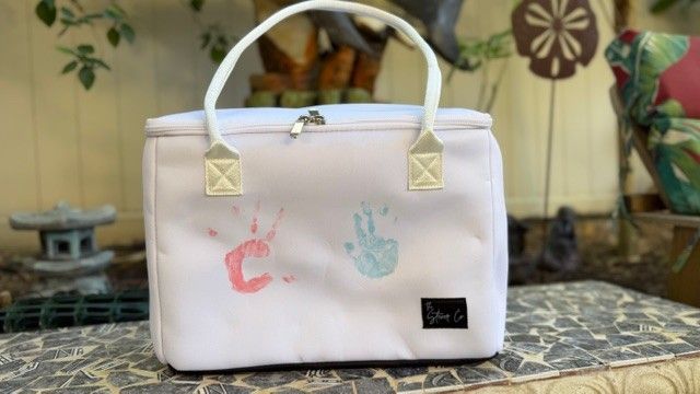 The Stever Co Mom’s Favorite insulated tote with kids handprints personalized Mother’s Day gift