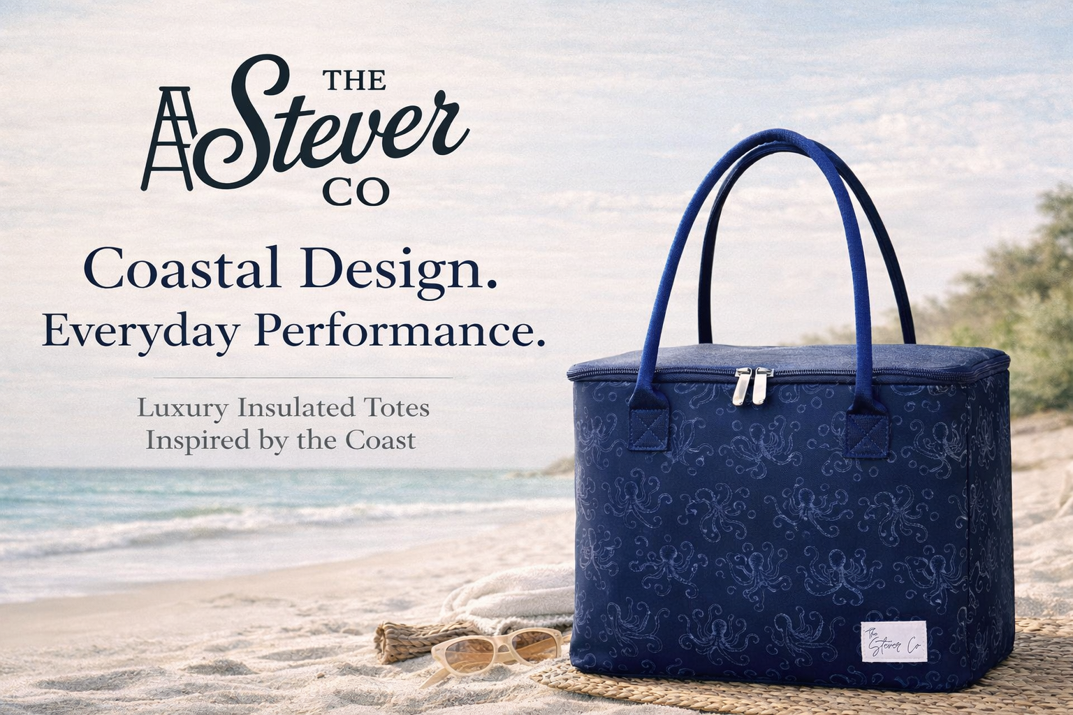 The Stever Co Tentacle & Tide insulated tote bag coastal design everyday performance